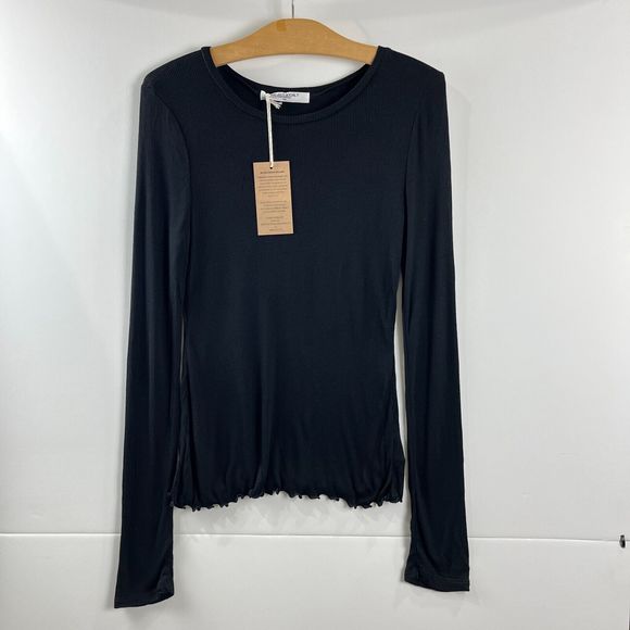 Project Social Black Ribbed Long Sleeve T Shirt Lettuce Edge Trim Size Large NEW - Picture 1 of 8